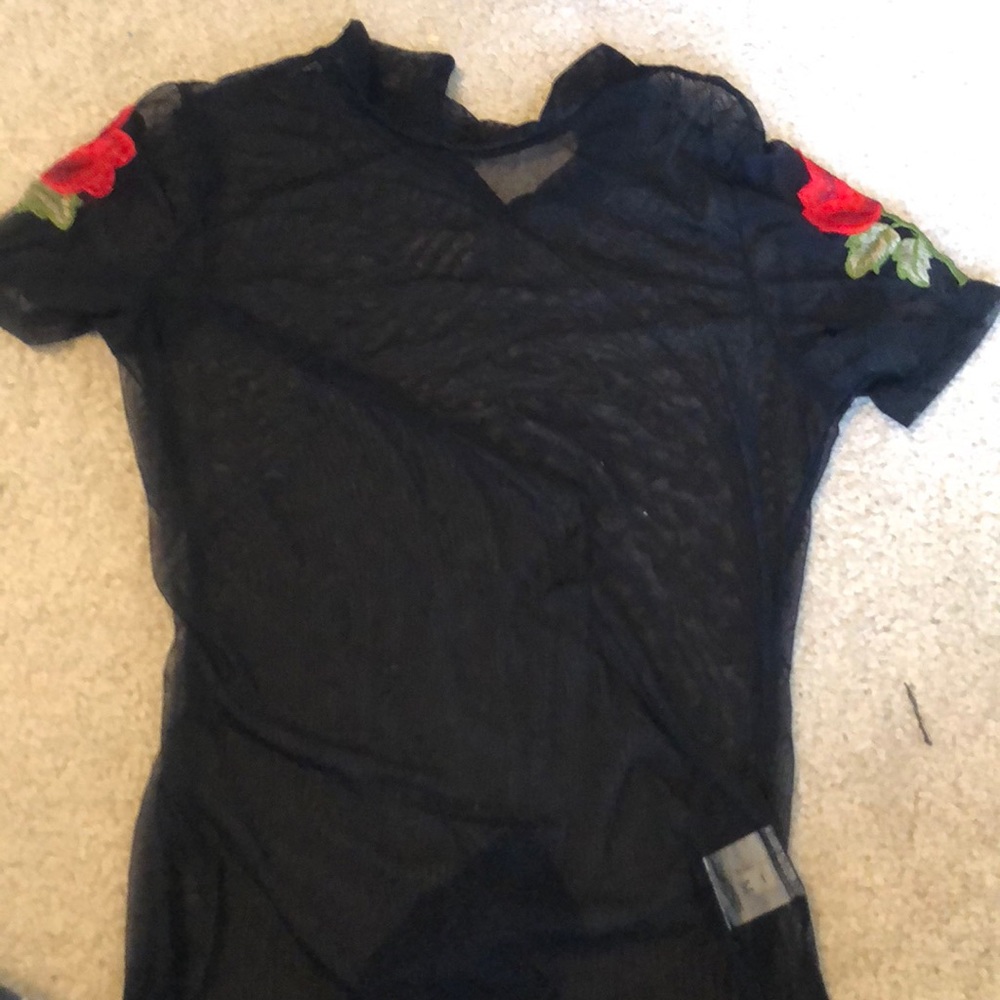 NEVER BEEN WORN MESH EMBROIDERED BODY SUIT